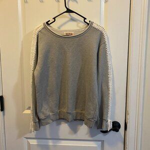 Pepin Anthropologie Crochet Fringe Sleeve Crewneck Sweatshirt Women's L